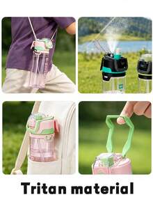 1pc 750ml/26oz New Outdoor Camping Spray Water Bottle, Hidden Handle Design, Large Capacity Dual Drinking Cup, Back To School, First Day Of School - Multicolor - View 10