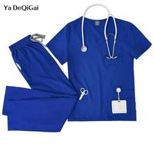 Unisex Medical Uniforms Men Women Nursing Clothes Lab Beauty Costume Nurse Scrubs Set Doctor Dentist Workwear Clinical Top Pants - Royal Blue - View 4