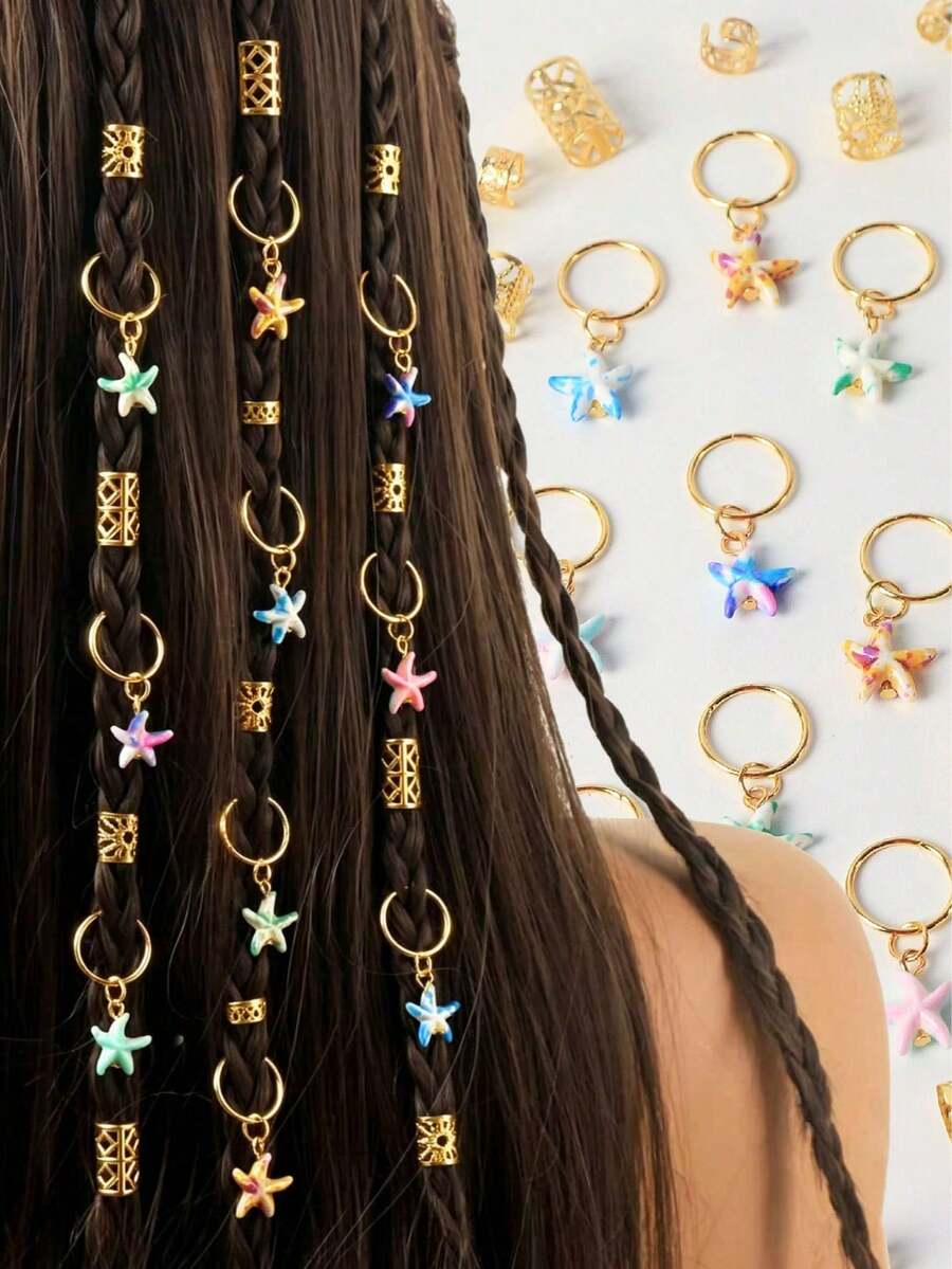 35件組女款編髮夾,沙灘髮飾,夏季度假編髮夾,個性化、時尚、復古,適合日常配戴 - 金色 - 查看 1