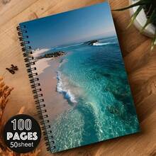 1pc A5 Spiral Notebook, Tropical Crystal Blue Beach Scene Design, Perfect For Office Notes, Meeting Minutes, And As A Portable Diary For Professionals. Student Essentials / Student Must Haves School Supplies - G - View 3