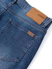 Men's All-Match Dark Blue Washed Straight Leg Jeans, Lightweight Soft Comfortable Stretch Denim Fabric, Casual Commute Minimalist Versatile Long Pants For Young Men - Blue - View 5
