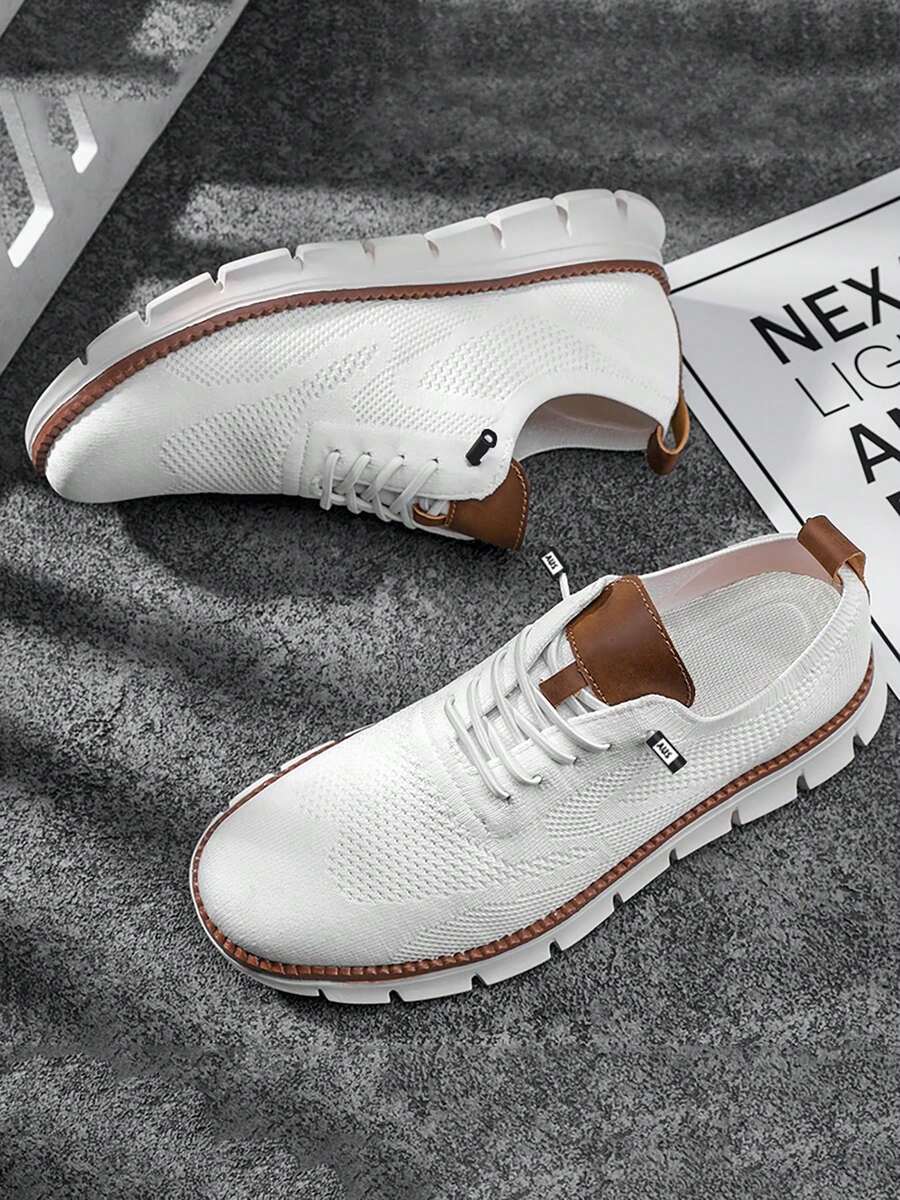 STARNOVO Men's Breathable Mesh Running Shoes, Slip-On Elastic Lazy Laces, Lightweight Sole, Anti-Slip Design, Comfortable Fit, Suitable For Daily Office, Travel, Outdoor Wear - White - View 1