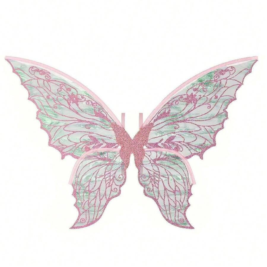 Colorful Laser Double Layer Butterfly Wings Back Decor, Forest Style Fairy Wings Girl Birthday Party Photo Prop, Halloween Cosplay Fairy Angel Wings Accessory - View 1