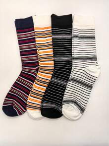 1 par/4 pares de calcetines a rayas de talla grande hasta la pantorrilla, anti-olor, casuales deportivos anti-fricción versátiles, adecuados para ocasiones de negocios, deportes y uso casual - Multicolor - Ver 6