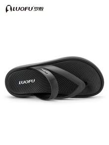 luofu Women's Thick Sole Anti-Slip Soft Elastic Flip Flops Fashion Minimalist Height-Increasing Sandals Summer Beach Slippers EVA Non-Slip Sandals - Black - View 10