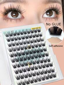 120 grappes de faux cils segmentés sans colle auto-adhésifs, queue de poisson, croisés et denses, style dessin animé Eye Trilogy, pour débutantes, doux et légers, grands cils à effet œil de biche, courbure C, en poils naturels fluides - Voir 2