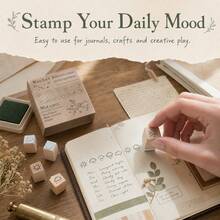 25pcs Wooden Stamp Set With Rubber Pads, Featuring 25 Cute Simple Line Drawing Designs Of Weather, Expressions, Butterflies, Plants, In Ins Style And Vintage Planner Aesthetic, Ideal For Students, Planner Enthusiasts And DIY Crafters - A - View 5