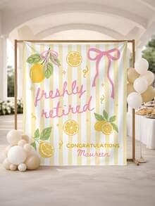 1pc Customized Lemon Theme Retirement Banner, Personalized Retirement Party Sign, Colleague Farewell Backdrop, Also Suitable As Holiday Party Decoration Background - Multicolor - View 5