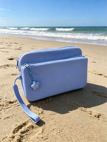 1 pieza Bolsa de maquillaje de viaje con correa de muñeca con colgante de estrella, bolsa de tocador de silicona de doble capa, funda multifuncional impermeable para teléfono, bolso esencial de viaje, bolsa de vacaciones en la playa, organizador de almacenamiento de artículos de tocador diario unisex, bolsa con cremallera para billetera, bolsa pequeña para suministros de piscina y ducha de verano - Multicolor - Ver 8