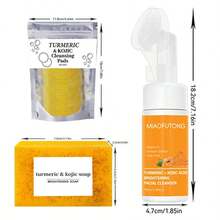 4pcs Turmeric Facial Cleansing Set, Including 30 Facial Wipes, 1/3/5 Pieces Of Handmade Turmeric Kojic Acid Soap, And 1 Bottle Of Turmeric And Damascus Rose Facial Cleansing Mousse. It Provides Deep Cleansing And Moisturizing,Skin Care Products - 黃色 - 查看 8