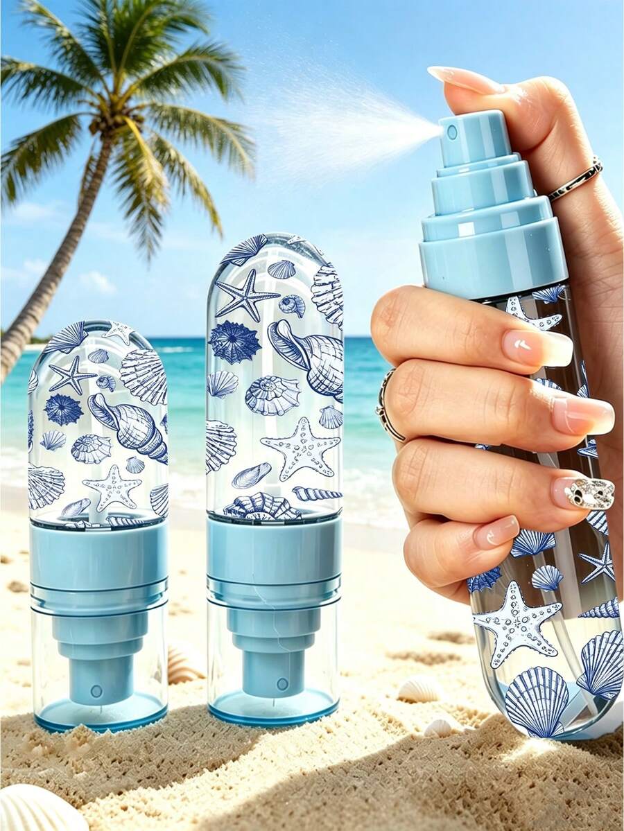 Blue Shell Print Spray Bottle - Reusable And Portable Spray Bottle / Travel Essential / Suitable For Essential Oils, Perfumes And Body Lotions / Suitable For Hair Salons, Kitchens, Bathrooms And Gardens (Random Pattern Cut), Mini Perfume - Multicolor - View 1