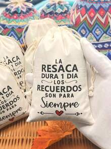 1pc/5pcs Beige Drawstring Bags, Suitable For Parties - Perfect For Hangover Recovery Supplies And Post-Party Gift Bags, Reusable And Durable, Fun Printed Burlap Drawstring Bags, Bachelorette Party Hangover Theme Party Favor Bags, Wedding Party Candy Gift Packaging Small Fabric Bags, Gift Wrapping Party Favors - Multicolor - View 7