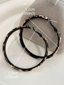 1 Pair French Vintage Casual Fashion Leopard Print Geometric Circle Design Personalized Elegant Elegant Suitable For Daily Commute And Party Women's Hoop Earrings - Black - View 5