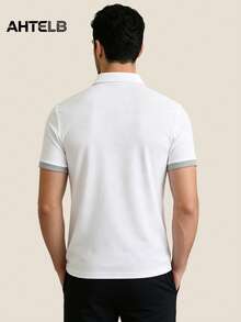 AHTELB Men's Summer Thin Casual Polo Shirt, Soft Elastic Fit White - White - View 2