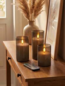 3pcs LED Flameless Candles With Remote Control, Grey, Suitable For Christmas Decoration. Can Be Used As Home Tabletop Decor Or As Birthday Party Lighting. A Perfect Gift For Family And Friends! - Grey - View 4
