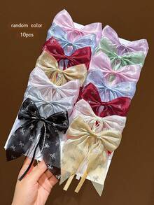 10pcs Random Color Bow Hair Clips Sweet Style Hair Accessories Suitable For Daily Use - Multicolor - View 4