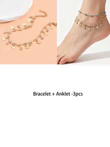 2 piezas/Set Popular Versátil Tobillera de Mariposa con Cuentas de Vidrio y Strass Artificial Brillante para Mujeres, Adecuada para Vacaciones en la Playa - Multicolor - Ver 13