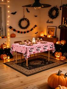 1/3/5pcsPink Halloween Tablecloth - Pumpkin Ghost Happy Cloth Day Party Decoration - Rectangular Plastic Tablecloth For Interior Decoration - Halloween Disposable Tablecloth - View 4