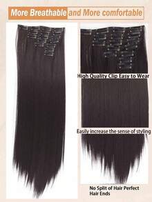 7pcs/Set 18-32 Inch Clip-In Synthetic Hair Extensions, Thick & Natural Black Hair Pieces - Black Brown - View 6