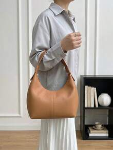 1pc Mini, Minimalist Design Soft PU Solid Color Multi-Function Mini Crossbody Bag, Women's Underarm/Handheld Small Wallet, PU Material, Portable Mini Style - Brown - View 3