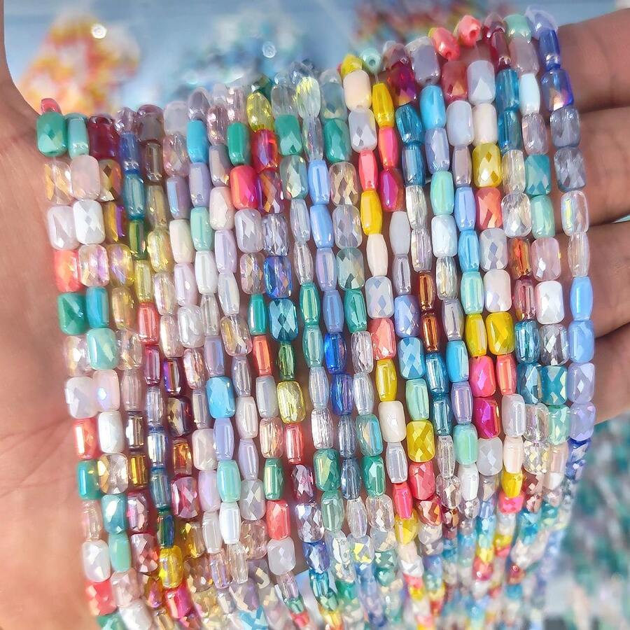 1 String Of Approx. 55pcs 4*7mm Grid Rectangular Colored Glass Beads DIY Jewelry Accessories Holiday Gift Shoes Clothing Accessories Phone Keychain Car Pendant Making Material
