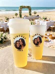 1pc Customized Personalized Party Cold Drink Cup, Wedding Party Cold Drink Cup, Personalized Plastic Cup, Summer Party Bulk Cold Drinks, Reusable, Suitable For Weddings, Bachelor Parties, Birthday Parties, Outdoor Sports Beach Drinking - Multicolor - View 6