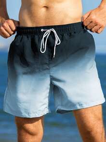 Ombre Drawstring Beach Shorts For Men, Quick Dry, Suitable For Beach, Exercise, Running, Swimming, Spa - Navy Blue - View 4