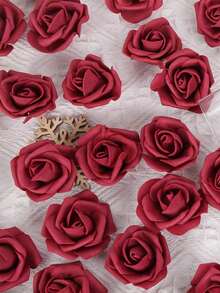 30/50pcs Burgundy Artificial Roses, Foam Fake Flowers, Used For Decoration, Suitable For Outdoor Wedding Decor, Room Decor, Home Decor, Birthday Gift, Bouquet Centerpiece, Holiday Gift - Burgundy - View 2