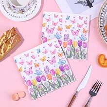 20/40/60 Piezas,Servilletas Desechables con Mariposas y Tulipanes de Acuarela,Servilletas de Cóctel con Estampado Floral de Jardín de Primavera,Servilletas de Mesa de 2 Capas Gruesas,Ideales para Picnics de Primavera,Té de la Tarde en el Jardín,Fiestas de Cumpleaños,Baby Showers,Bodas & Decoración de Mesa de Postres - Multicolor - Ver 4