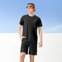 CAMEL CROWN Men's Outdoor Sports Suit Spring Fitness Wear, Breathable Quick-Drying Training Suit, Short-Sleeve Two Pieces Set - Phantom Black Phantom Black - View 5