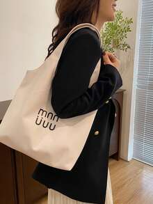 Dedoo Women's Large Capacity Shoulder Tote Bag, Letter Print Metallic Leather, Suitable For Young Women's Daily Commute, Shopping, Casual Handbag, All Season - White - View 6
