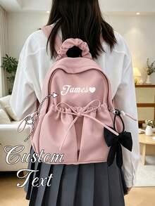 Customizable Lightweight Large Capacity Student Backpack With Name Tag, Bow Pendant And Adjustable Shoulder Straps, Multi-Functional Options - Multicolor - View 2
