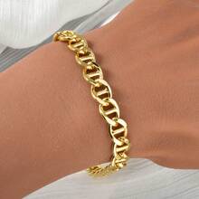 2pcs Italy 750 Classic 18K Gold Plated Pig Nose Copper Necklace Copper Bracelet Suitable For Men Women Daily Party Wear Fashionable Hip Hop Jewelry - Gold - View 5
