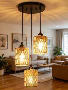 1pc Handmade Woven Paper Rope Rattan Lampshade E27 Pendant Light Shade For B&B Cafe Decor Atmosphere - Semicircle - View 6