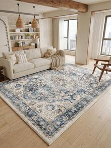 1pc Blue Distressed Floral Living Room Rug, Suitable For Kitchen, Dining Room, Bedroom, Room Holiday Decor, Indoor/Outdoor, Office, Lobby, Anti-Slip Doormat, Bathroom Rug, Hallway, Study, Gaming Area - Navy Blue - View 6
