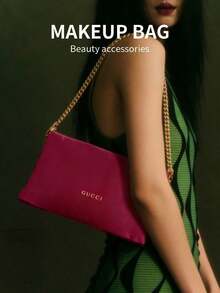 Bolsa de maquillaje roja Gucci con correa de cadena, portátil de mano, gran capacidad, adecuada para uso diario - Rojo - Ver 2