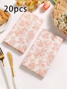 20pcs Disposable Paper Napkins Are The Perfect Choice For Western-Style Party-Printed Tableware. Their Simple Lace Patterns Suit Birthdays, And Other Occasions. Ideal For Indoor And Outdoor Dining, Festive Home Tableware, - A - View 12