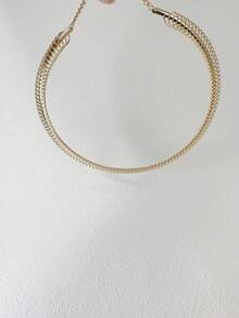 1pc/Minimalist Cold Style Metal Wide Spiral Snake Bone Adjustable Choker Necklace Suitable For Women's Workplace Commute Evening Wear Jewelry Gift - Purple Square Diamond Necklace - View 8
