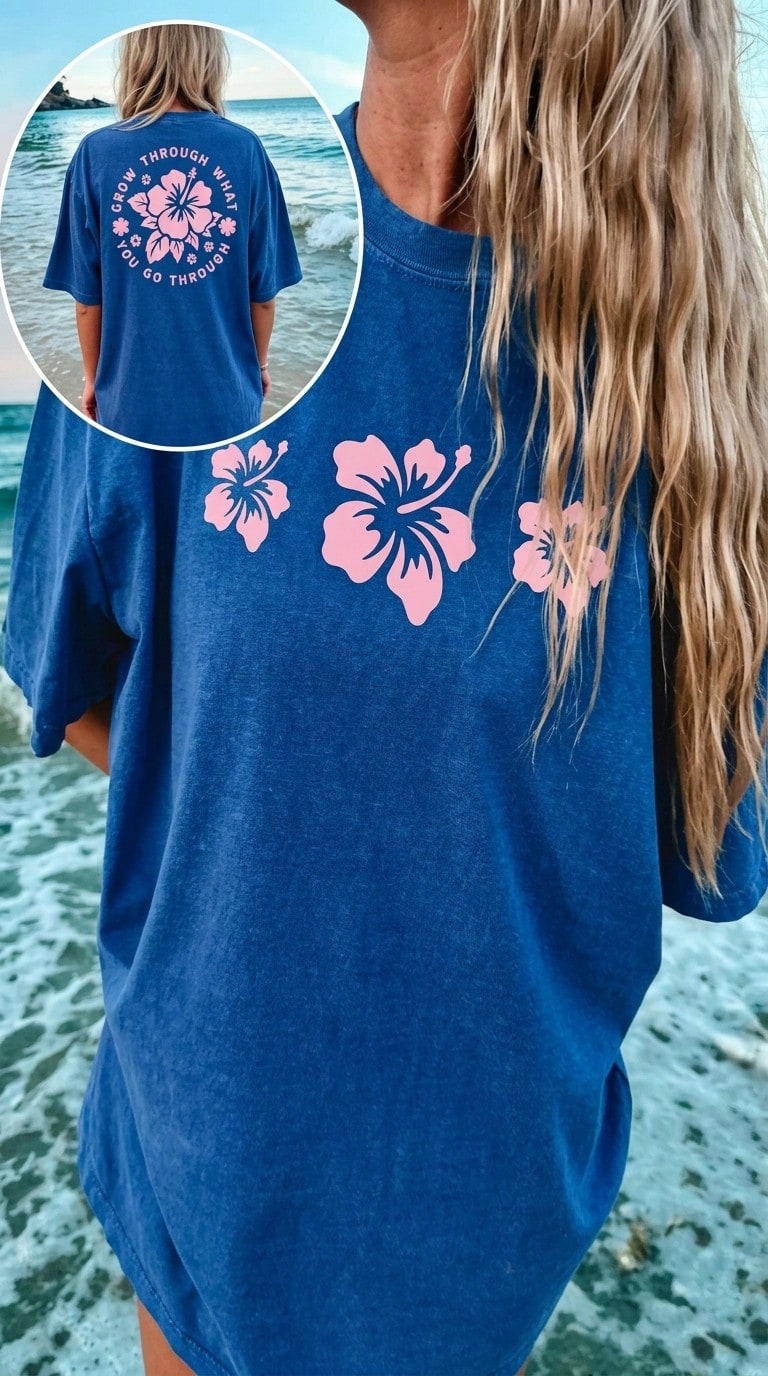 Summer TopsWomen Y2k Oversized Graphic Tees Floral Print Short Sleeve Crewneck T Shirts Loose Fit Summer Tops For Teen Girls Aesthetic Clothes 2000s - BU01 - 查看 1