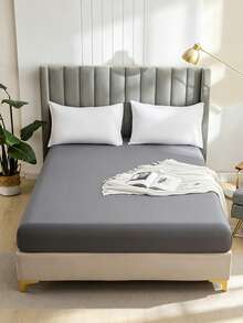 1pc Fashion Solid Color Brushed Single Fitted Sheet (Bed Cover/Mattress Protector) - Soft, Comfortable, Breathable, Anti-Pilling, Home Decor, Suitable For All Seasons; Fits Multiple Bed Sizes (Twin, Full, Queen, King); Dust-Proof Design; Does Not Include Pillow And Pillowcase. - Light Grey - View 8