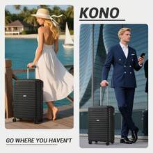 Carry On Suitcase Small 20 Inch Cabin Luggage Medium 24 Inch Large 28 Inch Ribbed PP Hardshell Expandable TSA Lock Cup Holder 3 Piece Luggage Set - Black - View 12