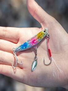 GOTURE 4件裝海水釣魚路亞，輕量化垂直慢拖釣餌，附助魚鉤與三叉鉤，適用於鱒魚、鯰魚、鱸魚 - 彩色 - 查看 3