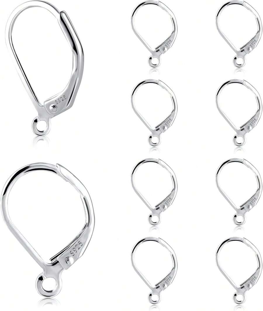 925 Sterling Silver Leverback French Earring Hooks Hypoallergenic Leverback Earring Hooks Lever Back Earwire Clasps Ear Wire Connector For DIY Dangle Earrings Findings Jewelry Making Supplies - Silver1 - View 1