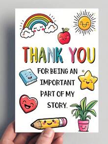 Happy Teacher Appreciation Cards With Envelopes - Vibrant Cartoon Design With Rainbow, Apple And Smiling Face, Daycare Or Preschool End Of Year Gift - A - View 7