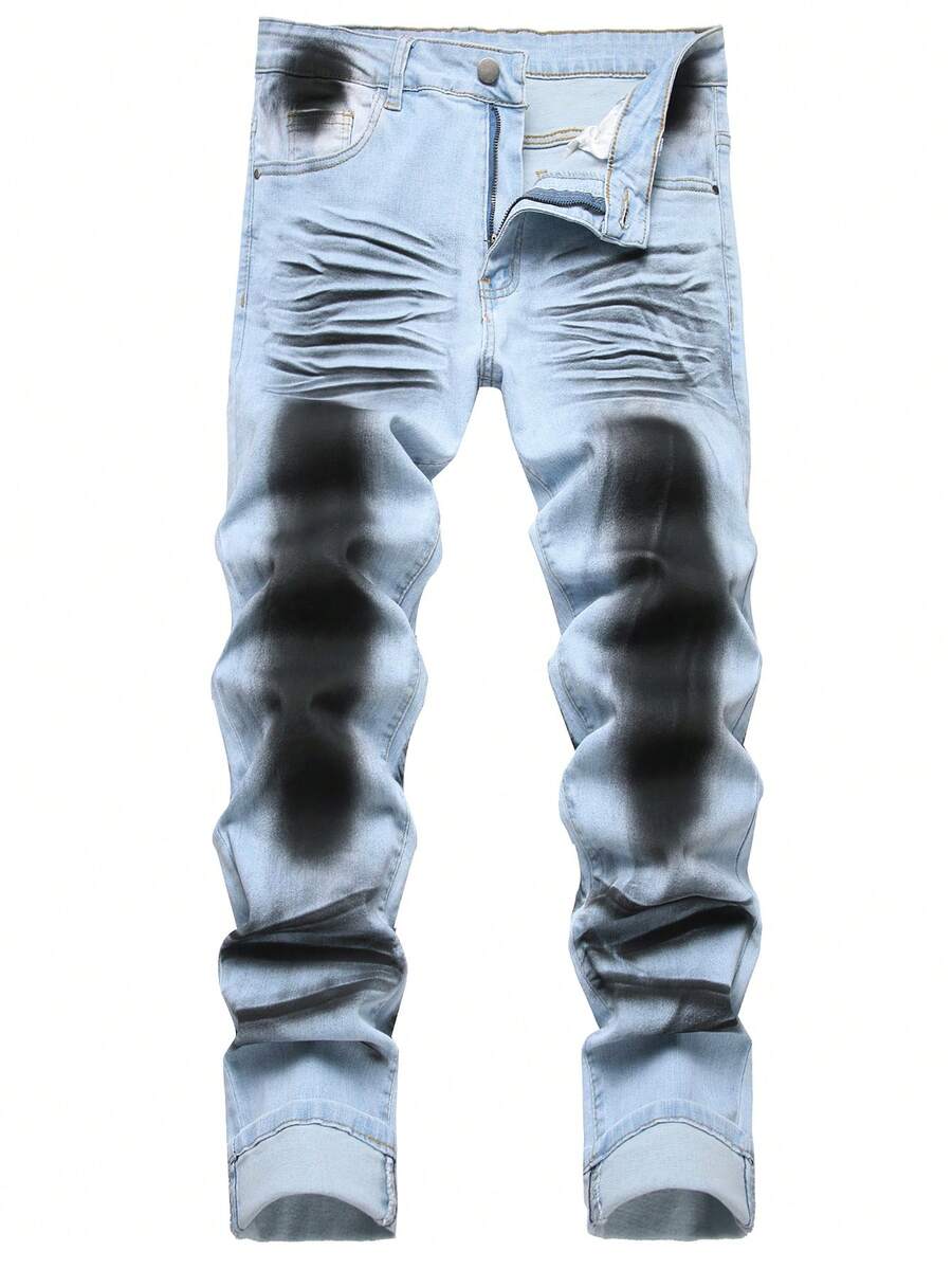 Men's Ripped Skinny Jeans - Baby Blue - View 1