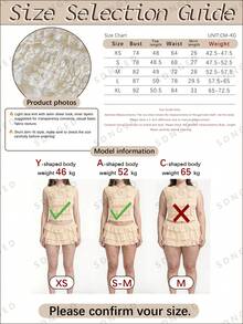 2pcs Spring/Summer Knit Lace Jacquard Ruched Crew Neck Top And Mini Skirt Set Casual Elegant - Apricot - View 4