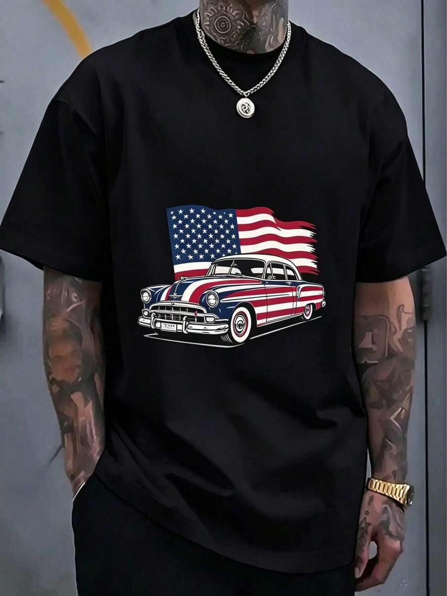 100%Pure Cotton7Month4Happy Day T Street Hip-Hop Style Men's Shirt T Shirt - 黑色 3 - 查看 1