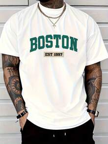 Men's  Graphic Print Regular Shoulder T-Shirt - 白色 - 查看 1