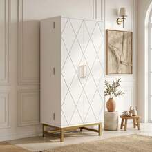 Kitchen Furniture, Storage Cabinets, Sideboards, Suitable For Small Dining Room Or Living Room Spaces, With Adjustable Shelves, White And Gold - View 1