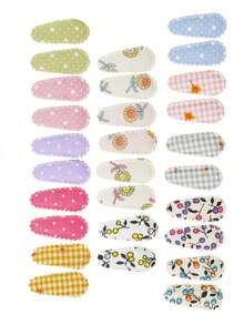 28pcs Girls Snap Hair Clips, Including Embroidery And Printed Designs - Multicolor - View 5